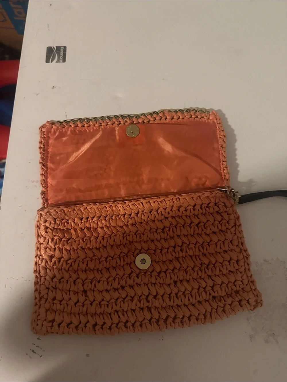 H&M Coral Woven Clutch with Gold Trim